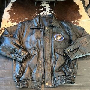 Vintage UB Leather Embroidered Marine Corp Bomber Jacket Size Large